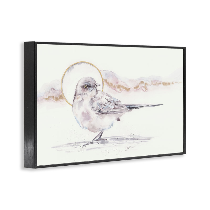 Oiseau et lune, aquarelle encadrée, design par Cady, H 12 po x l 18 po, Giclée encadrée noir minuit