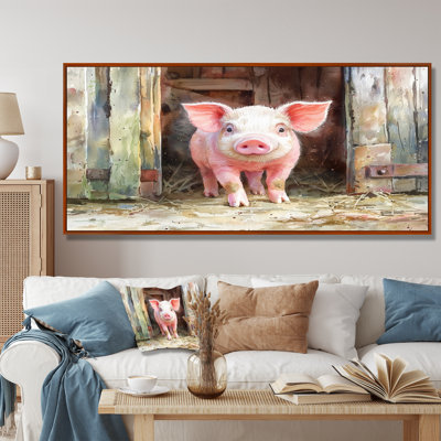 «Cute Farm Pig Portrait - Art mural encadré de cochon»