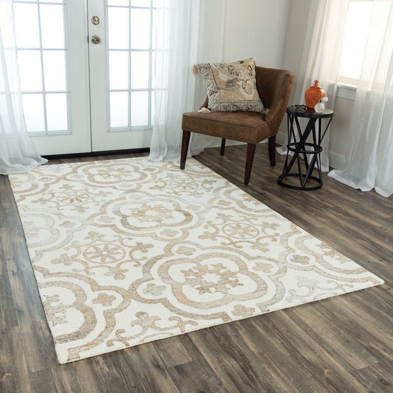 Tapis géométrique ivoire / beige touffeté à la main, Rectangle 8 pi 6 po x 11 pi 6 po