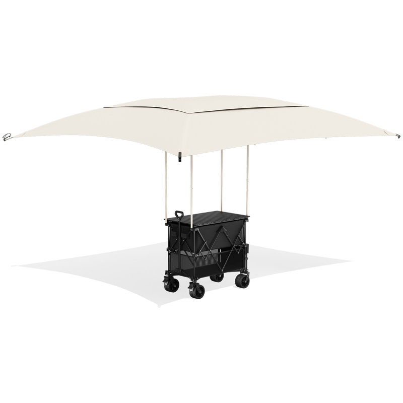 Chariot de camping pliant à deux niveaux avec auvent, capacité 400L, roues tout-terrain