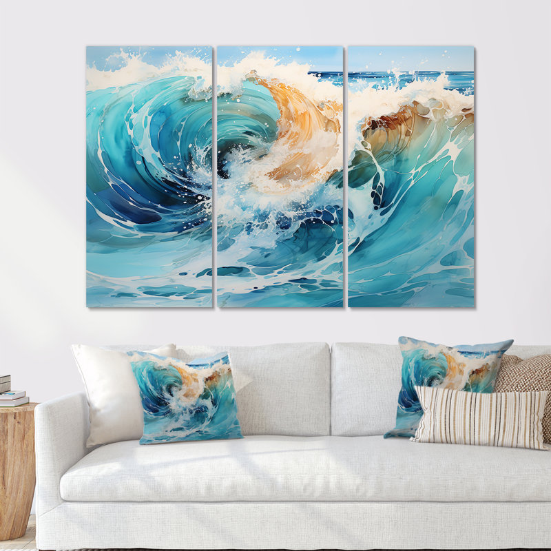 «Tropical Beach Waves Fusion I», ensemble de reproduction d'art mural plage, Toile tendue, H 40 po x l 60 po x P 1 po