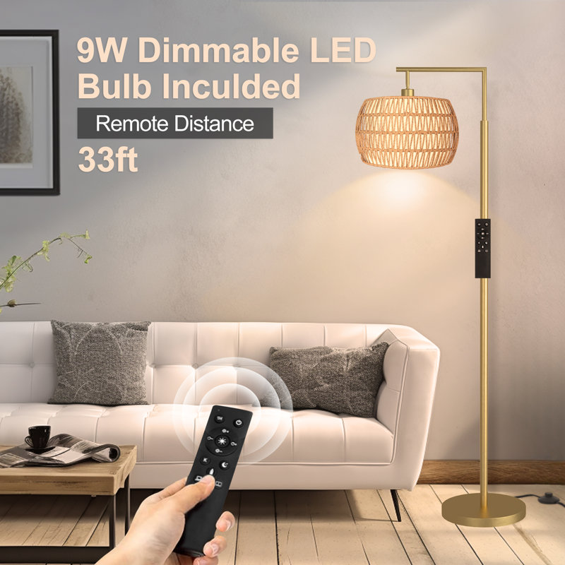 Floor Lamp With Remote Control, Dimmable Bulb Included, Gold