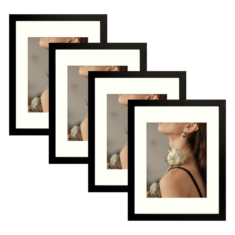 Cadres photos muraux Matte Gallery - Basics by Wayfair ™, Noir, 11 po x 14 po emmêlé à 8 po x 10 po