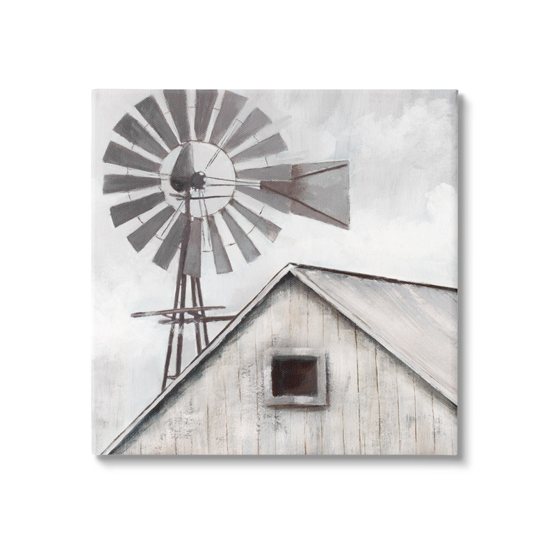«Countryside Windmill Dark Cloudy Sky» par Nan - peinture sur toile tendue, H 36 po x l 36 po x P 1,5 po