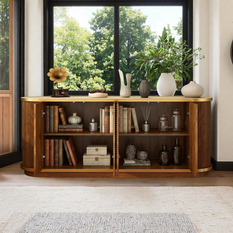 Buffet 63 "en diagonale cannelée avec rangement, Brown