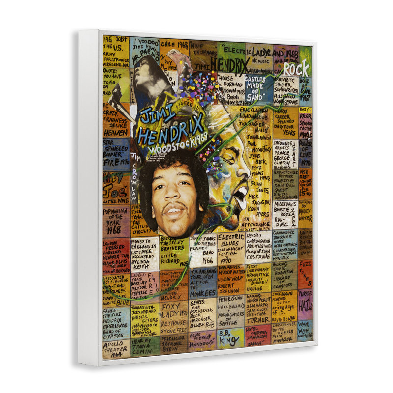 Jimi Hendrix, collage, estampe numérique par Sabin, Estampe numérique encadrée blanc bord de mer, H 14 po x l 11 po