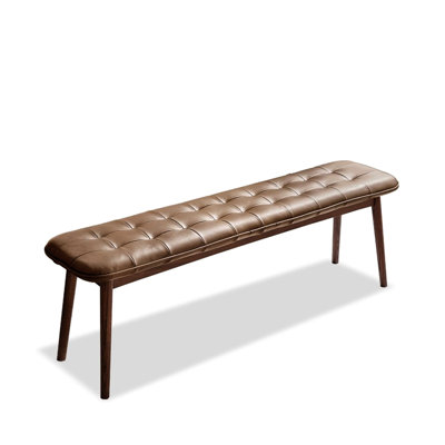 Banc de salle à manger en bois de chêne brun naturel, coussin en cuir, éponge douce à haute densité, multifonctionnel pour changer de bout de lit et de chaussures, 12,6 po de largeur, 17,8 po de hauteur, banc facile à assembler, éponge