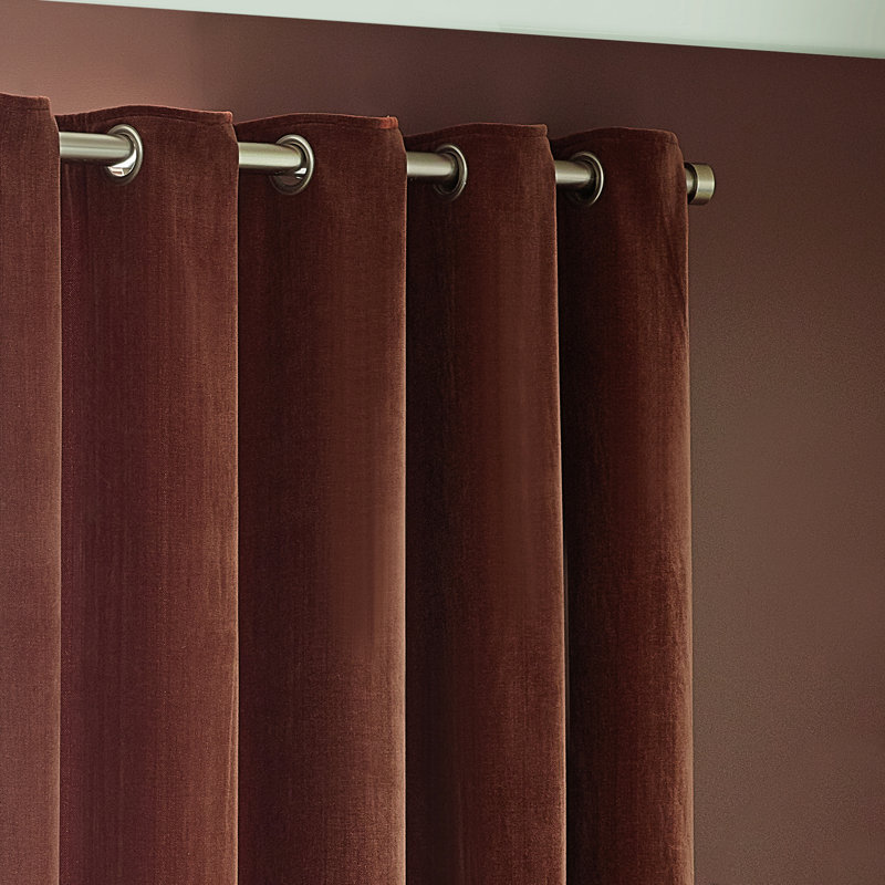 Heavy Chenille Room Darkening Eyelet Curtains, 117cm Width x 183cm Drop, Nutmeg