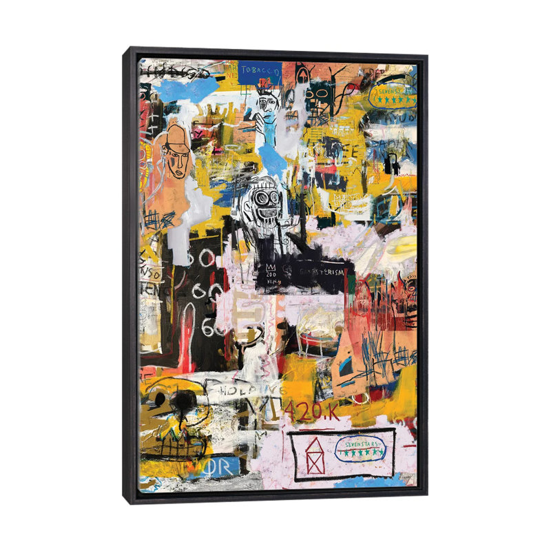 «Basquiat World» par PinkPankPunk - impression d'art graphique, H 40 po x l 26 po, Toile encadrée, Noir patiné