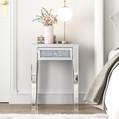Amla 23.2'' Tall 4 Legs Glass End Table with Drawer