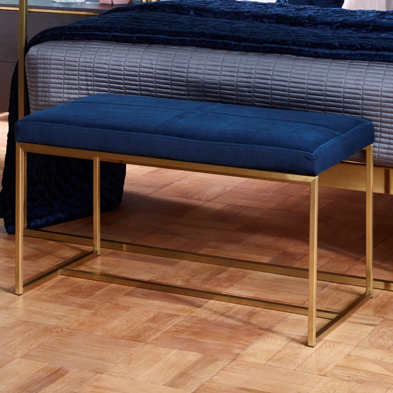 Euclid Steel Accent Stool, Midnight Blue, Brass Brushed