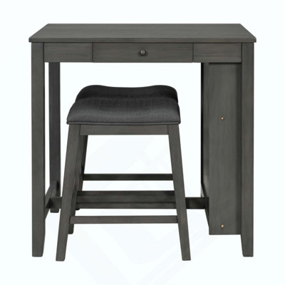 Ensemble de table de bar de 36 po de hauteur avec prise de courant, table basse industrielle avec 2 tabourets rembourrés, ensemble de 3 tables de bar et chaises pour le salon, la salle à manger