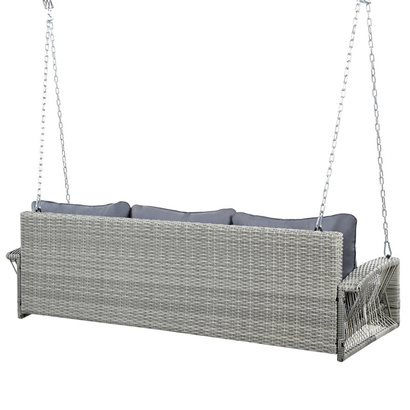 69" 3 Seater Porch Swing With Chains And Cushions, Gray