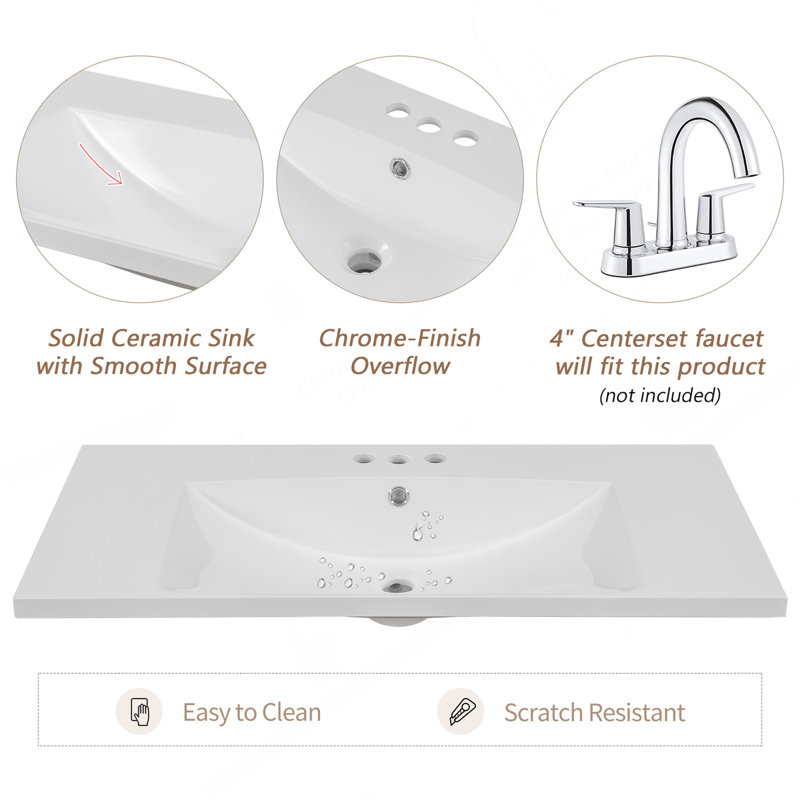 Meuble-lavabo 36 po avec lavabo, une armoire et six tiroirs, panneau de bois et panneau de fibres à densité moyenne, gris