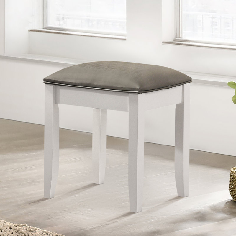 Tabouret de coiffeuse Kamille, Blanc brillant, Métallique