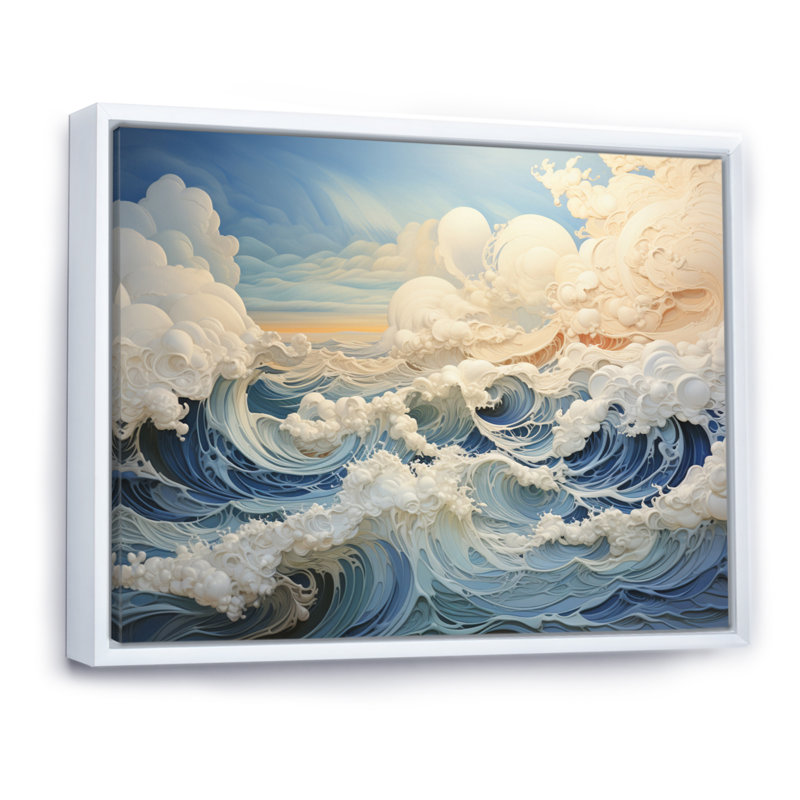 «Clouds Celestial Landscape II», impression d'art mural, H 24 po x l 32 po x P 1 po, Cadre flottant blanc