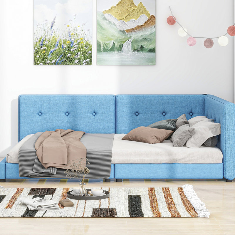 Grand lit tapissier grand format bleu, Grand lit, Bleu