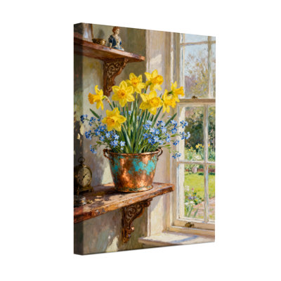 Plantes et fleurs, jonquilles ensoleillées et fleurs bleues