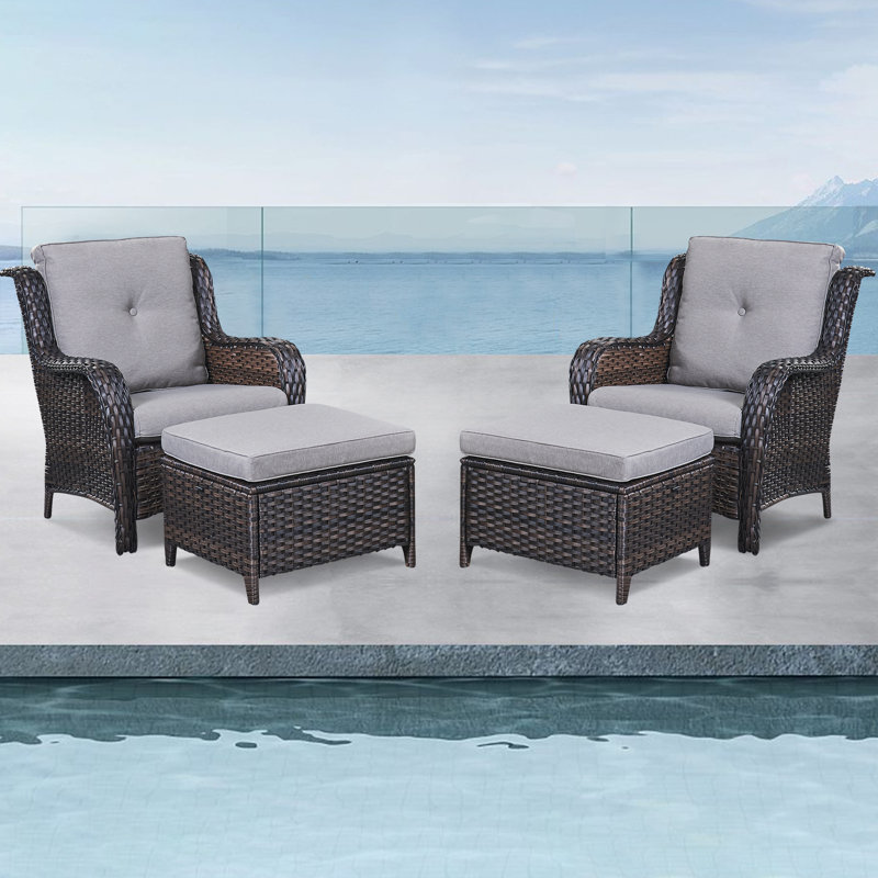 Bonia Outdoor Lounge Chair with Ottoman, Brown Frame/Gray Cushion
