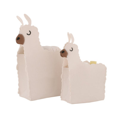 Little Love by NoJo White Aliane Felt Llama Shaped 2 Piece Nursery Storage Caddy Set
