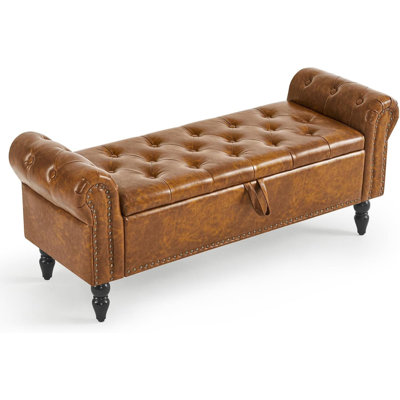 51” Storage Bench, End Of Bed Bench With Button-Tufted Large Upholstered Storage Ottoman Linen Window Bench With Storage Shoe Cabinet Bench, For Bedro