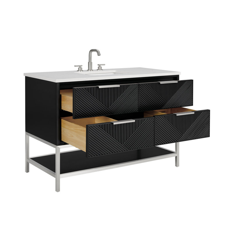 Diamond 48'' W Single Vanity, Calacatta Quartz, Charcoal Black, Brushed Nickel