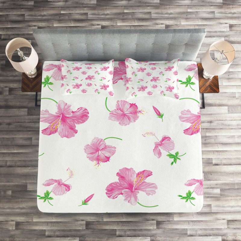 Flower Coastal Polyester Floral Coverlet, King Bedspread + 2 Shams, Floral