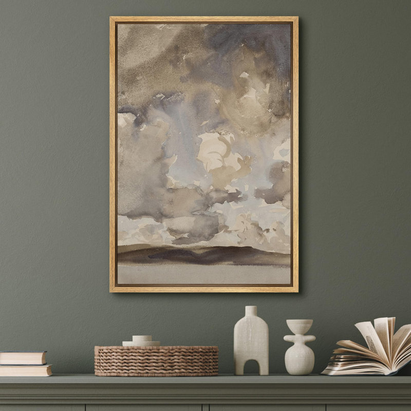 Moody Skyscape, aquarelle abstraite, nuages, illustrations, campagne française rustique, Naturel, H 24 po x l 16 po
