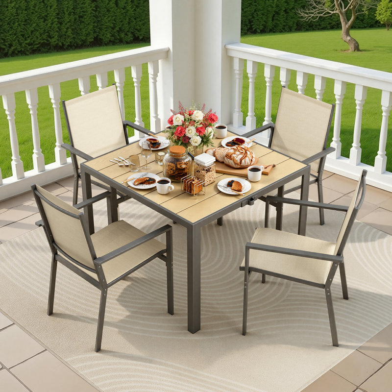 Ensemble de table et chaises d'extérieur, brun, 5 pièces: table, 4 chaises, Brun, H 28,3 po x l 37,8 po x P 37,8 po