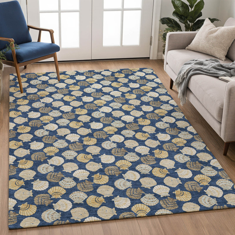 Tapis côtier intérieur / extérieur lavable à la machine ACN2986, Marine, 3 pi x 5 pi