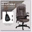 Fauteuil de bureau à 6 points de massage vibrant avec chaleur, fauteuil de direction à haut dossier en microfibre avec dossier inclinable, accoudoirs rembourrés et télécommande, café