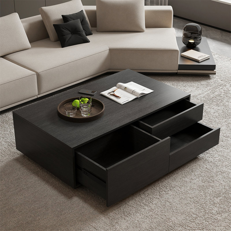 Modern simple rectangular storage coffee table, 14.6" H x 51.2" L x 24.4"  W, Black
