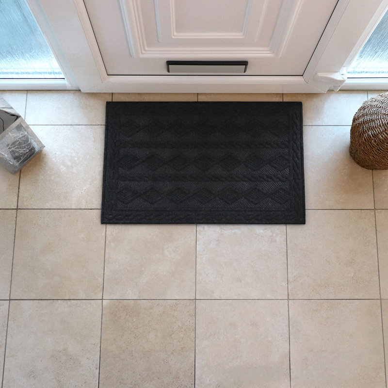 Non-Slip Geometric Outdoor Doormat, Rectangle W45 x L75 cm, Charcoal