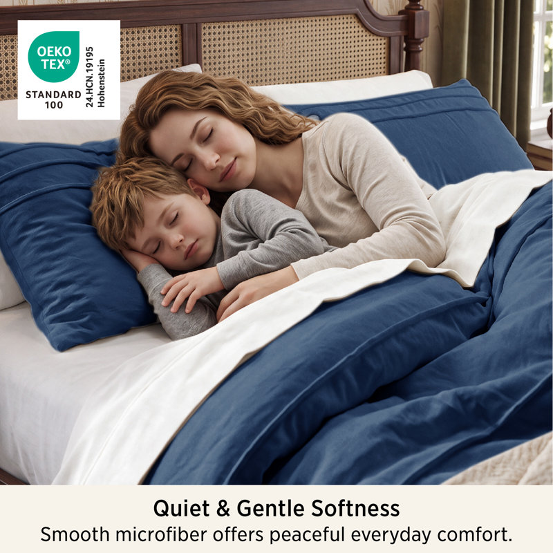 Bedsure Boho Comforter Set - Pinch Pleat Design for All Seasons, Soft Bedding Kit, Navy