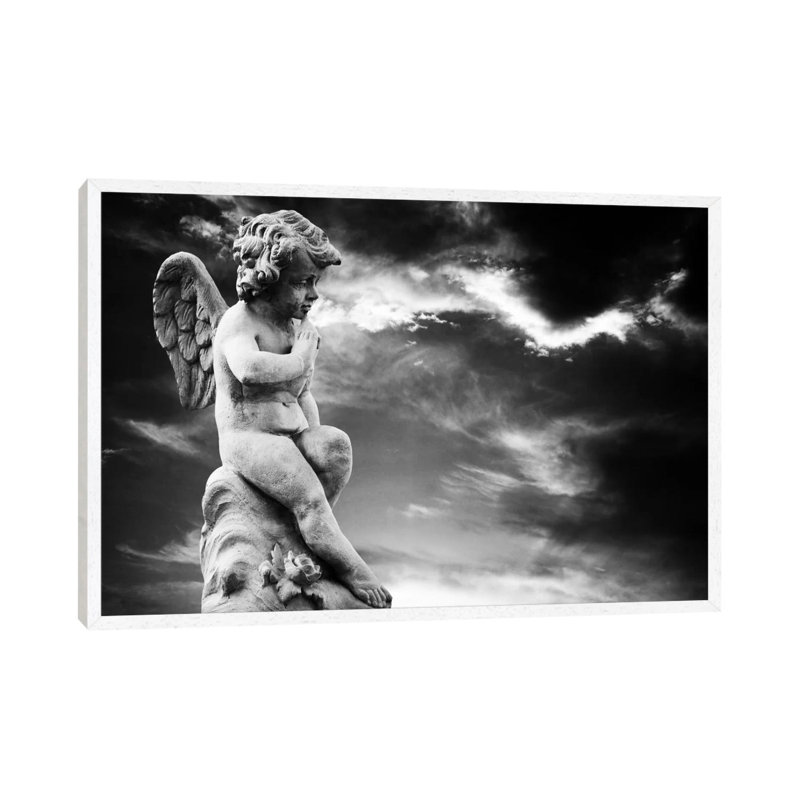 Angel Sculpture - Print on Canvas, 66.04 cm H x 45.72 cm W, White Framed