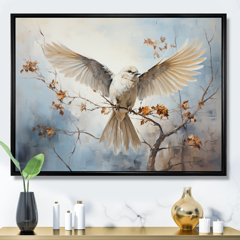 «Feathered Elegance III», reproduction d'art sur toile, H 16 po x l 32 po x P 1 po, Cadre flottant noir