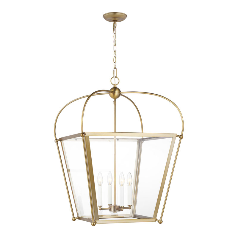 Luminaire suspendu rectangulaire à 4 lumières Arlowe, Laiton satiné, H 29,88 po x l 14,5 po x P 14,5 po