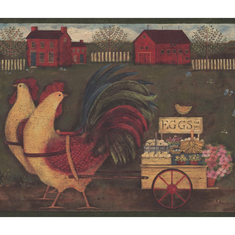 Bordure de papier peint avec coq Presson, Beige