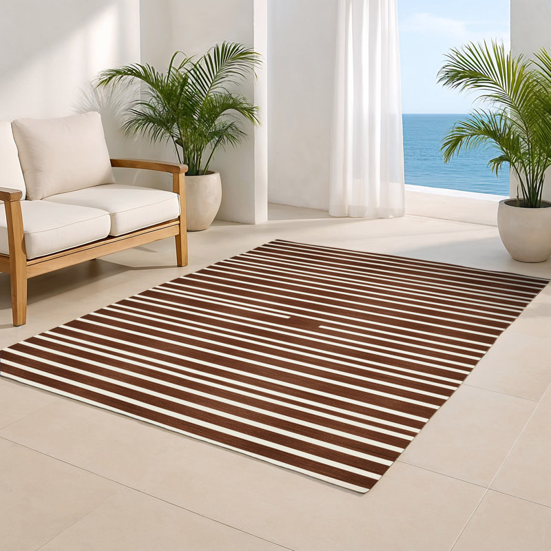 HorizontalStripes Brown Indoor and Outdoor Area Rug, Rectangle 5' x 7'