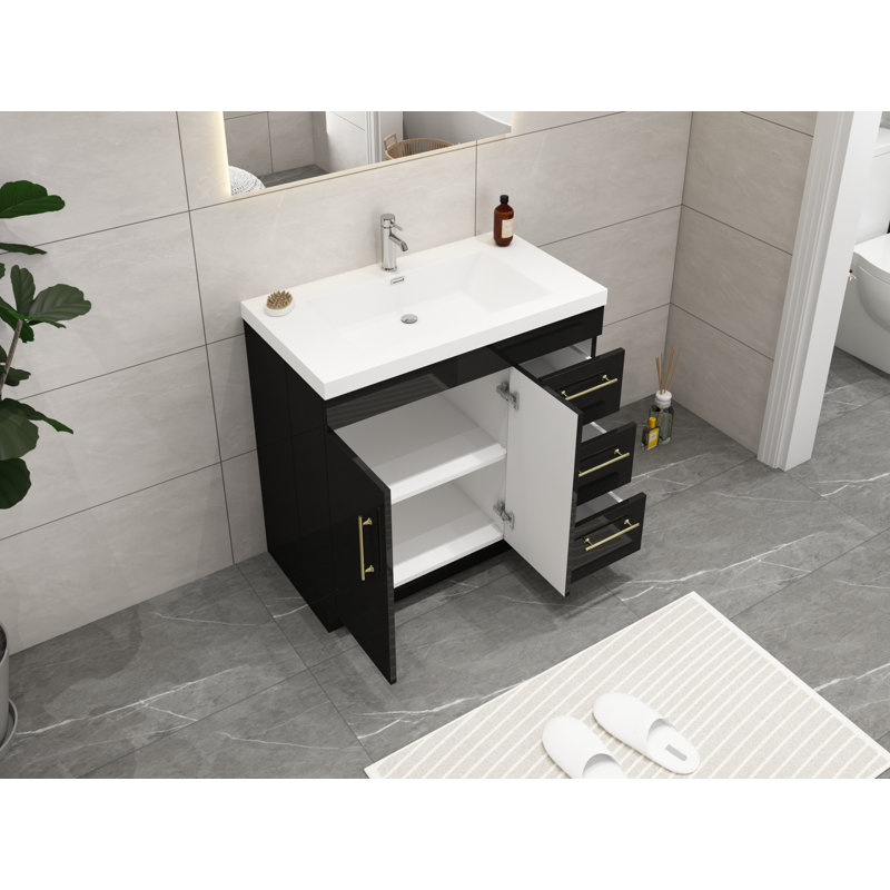 Meuble-lavabo simple 36 po Carliss, Noir, Or