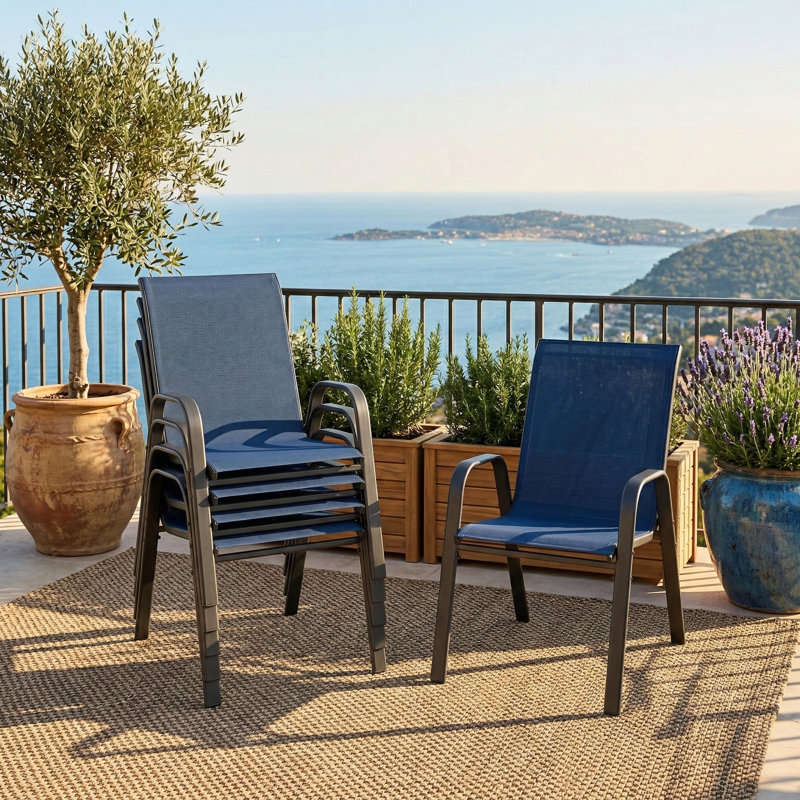 Fauteuils de salle à manger d'extérieur empilables pour tous les temps (ensemble de 4), Sky Blue