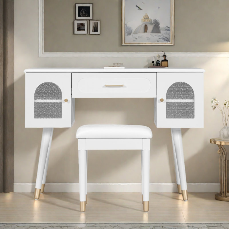 Ensemble de coiffeuse et coiffeuse Elegant Vanity, Blanc