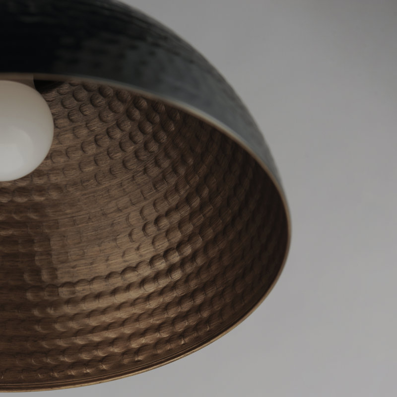 Luminaire suspendu simple noir à 1 lumière Karmine, H 8,5 po x l 12 po x P 12 po, Cuivre antique / noir