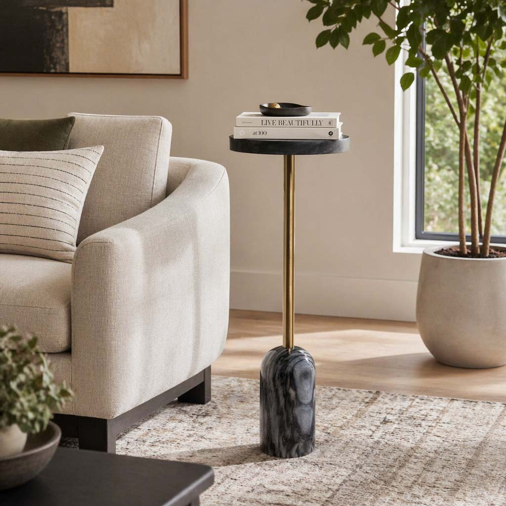 Barrett Genuine Marble End Table, 27'' H x 10" W x 10" D, Dark Gray