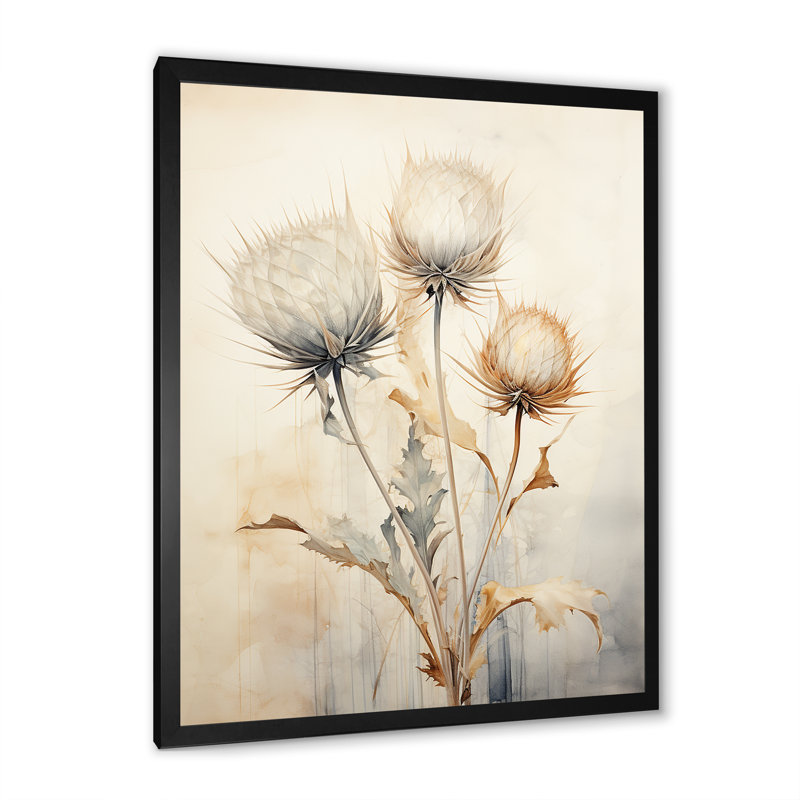 Décoration murale Thistle Mute Beige Beige III - chardon, Cadre simple noir, H 32 po x l 24 po
