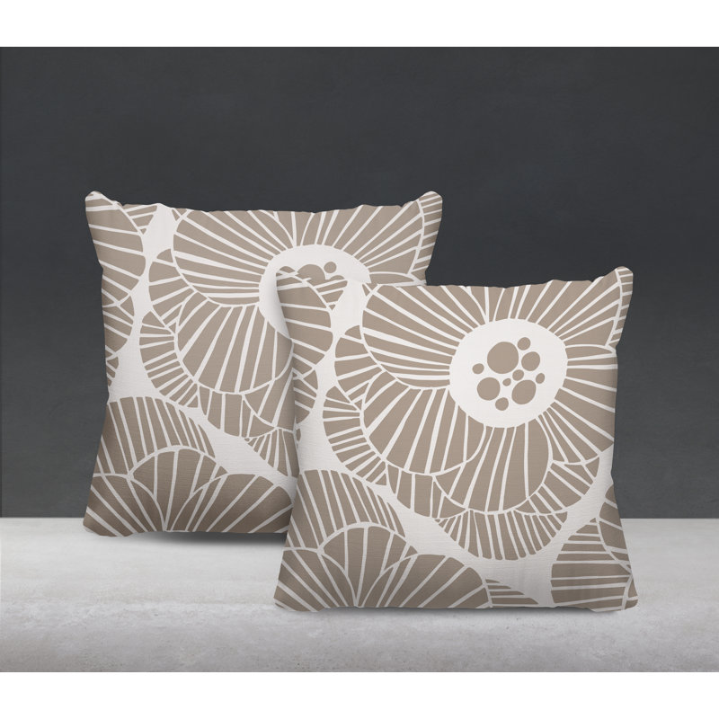 Housse et insert de coussin décoratif intérieur / extérieur en mélange de polyester, Beige, L 15 po x H 15 po