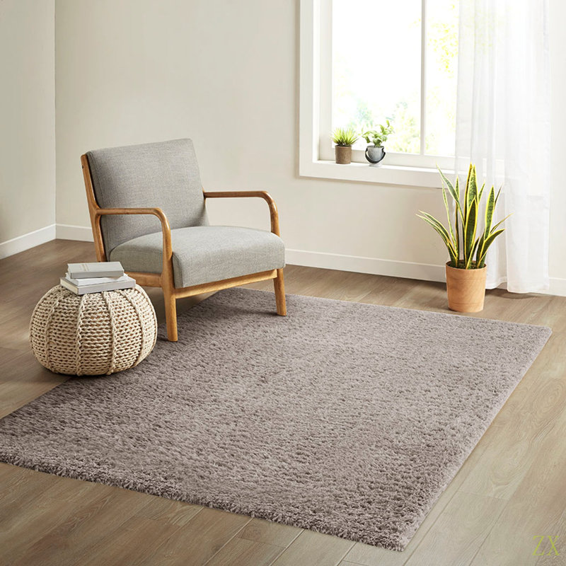 Super Soft Polyester Shag Area Rug, Rectangle 6'6" x 9', Gray