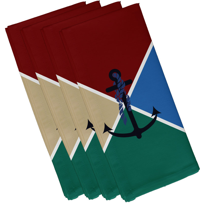 Ensemble de serviette de table à imprimé de 4 pièces Hancock Anchor flag, Rouge