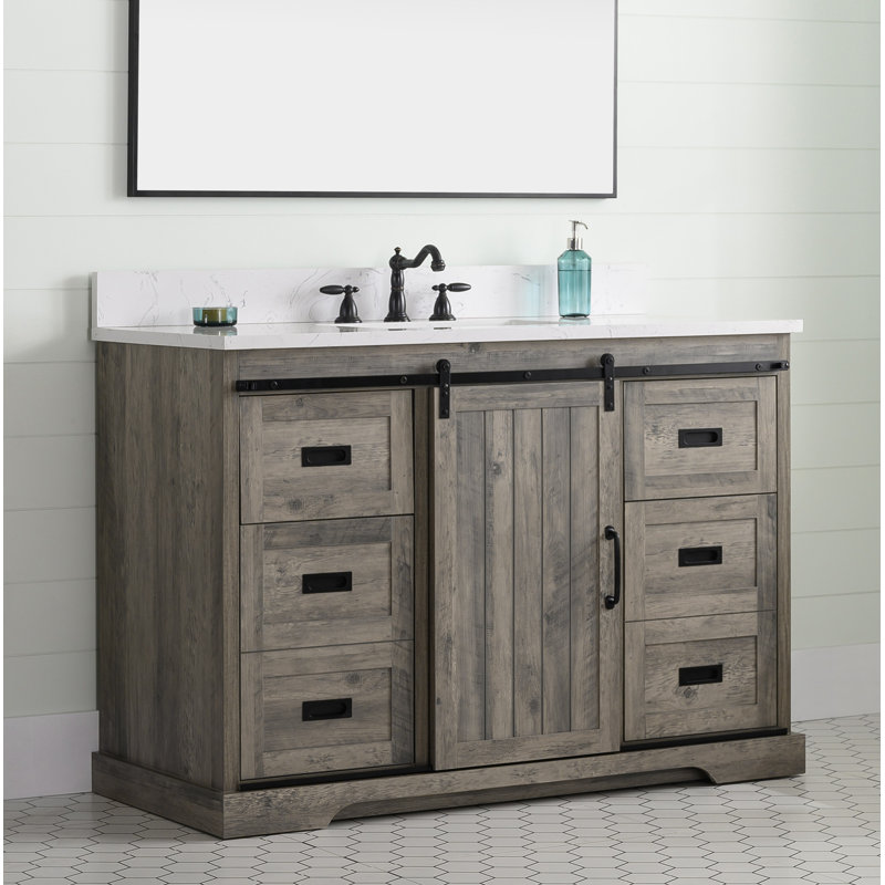 Ensemble de meuble-lavabo simple 48 po Cayden, Blanc de Carrare, Gris patiné