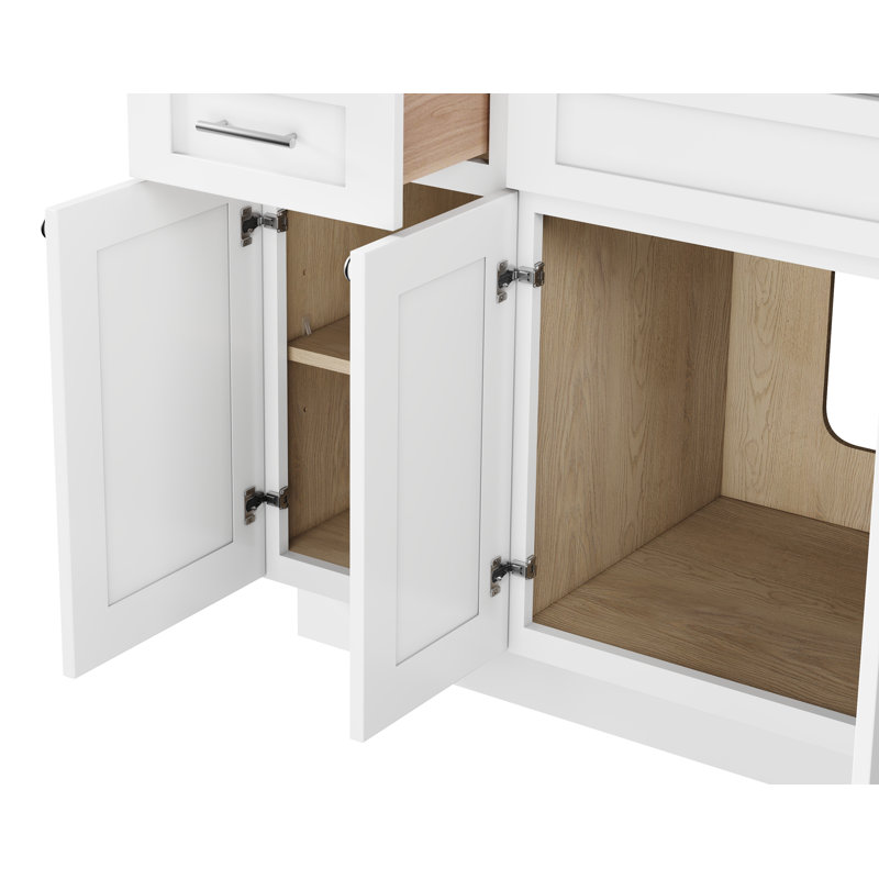 Disar 45'' Single Bathroom Vanity With Left Tall Linen Cabinet Dovetail Solid Wood Drawer Base Only, White